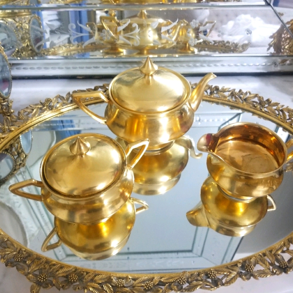RARE!antique Limoges 24k gold plated tea set